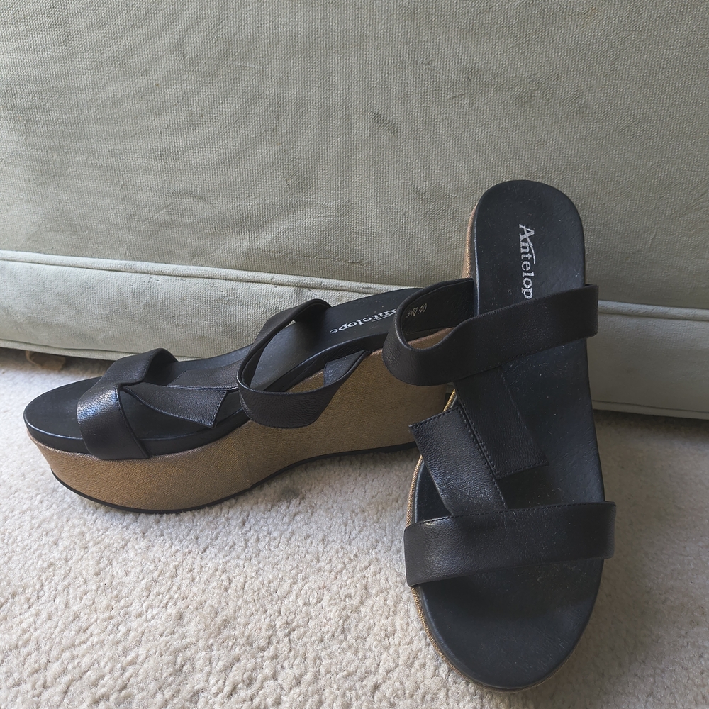 Antelope Black Strappy Wedges